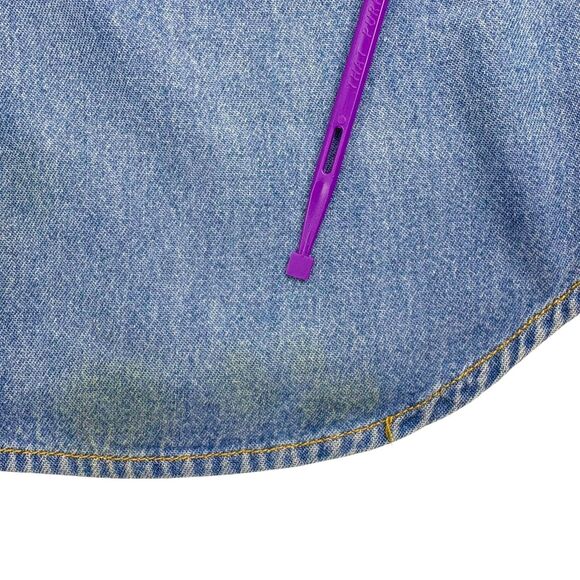 VTG  Denim Leopard Cheetah Shirt Quacker Factory SS Button Jungle Safari Large - Picture 8 of 12